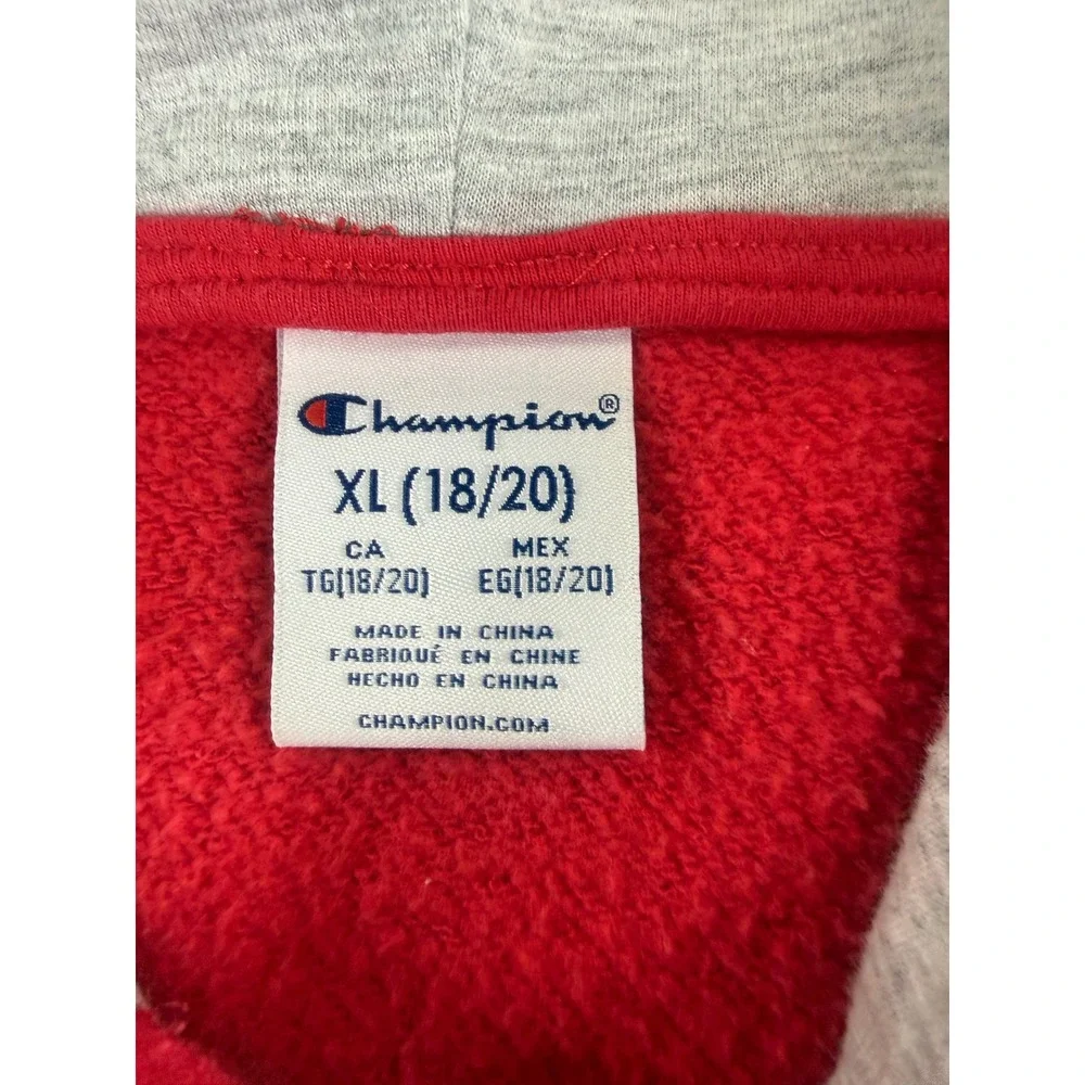 Champion Youth XL 18/20 Red Pullover Hoodie Embroidered Logo Fleece Sweatshirt